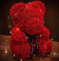 Ведмедик 3D з троянд з квітів подарунок для коханої дівчини з підсвічуванням 25 см