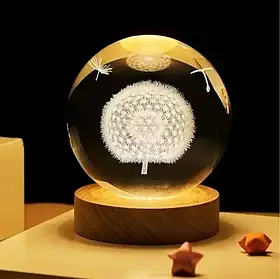 Декоративний 3D нічник кришталева куля "Кульбаба" з led підсвічуванням (3_05893)