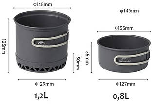 Набір туристичного алюмінієвого посуду Naturehike CNK2300CJ0002 (Grey), 1.2 л + 0.8 л, фото 2