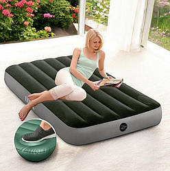 Надувний велюровий матрац 99*191*25 см, із вбудованим ножним насосом Intex 64761, зелений
