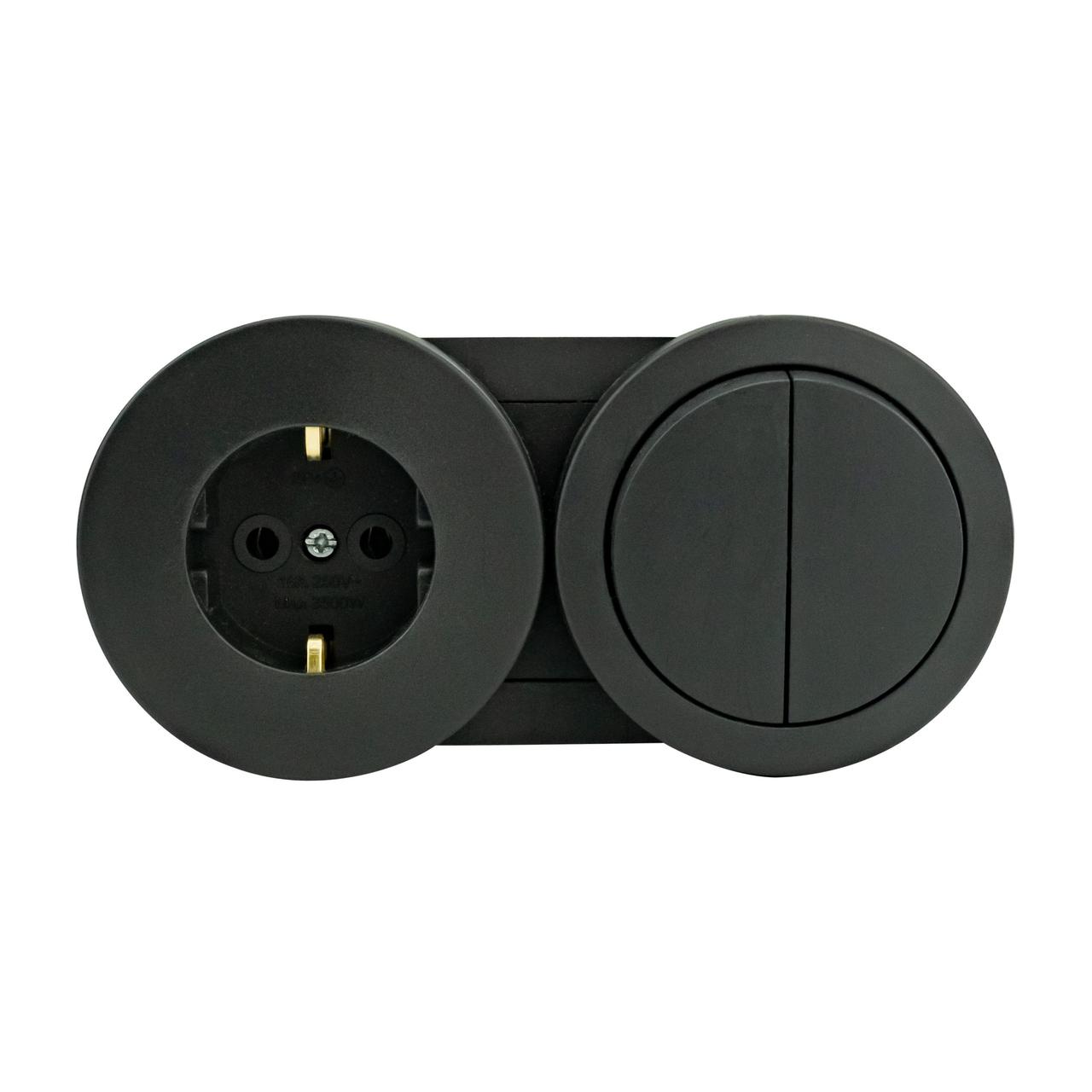 Вимикач 2-клавішний + Розетка з заземленням антрацит xOne, фото 1