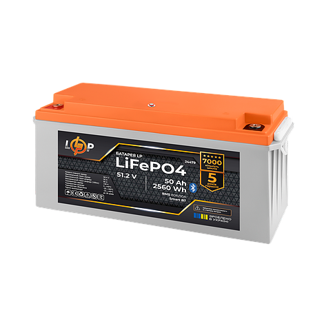 Акумулятор LP LiFePO4 51,2V - 50 Ah (2560Wh) (BMS 80A/50А) пластик Smart BT, фото 3