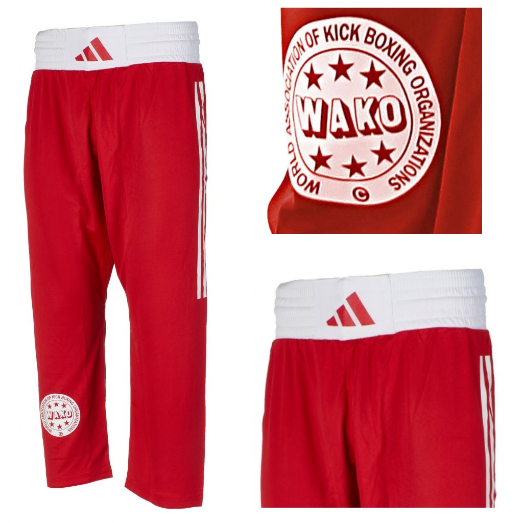 Брюки для кікбоксингу Adidas WAKO Full Contact штани червоні для боксу єдиноборств форма Kickboxing
