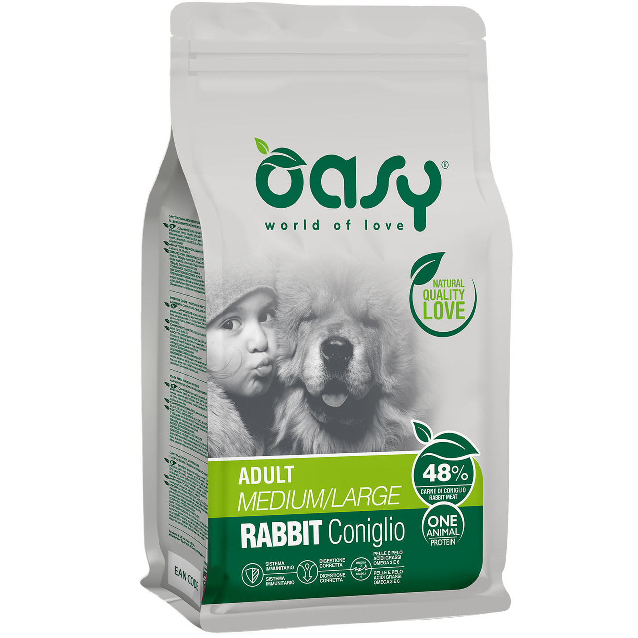 Сухий корм для собак середніх та великих порід Oasy One Animal Protein ADULT Medium and Large, кролик 2.5 кг