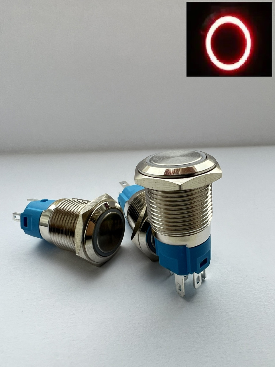 Кнопки з фіксацією 16 мм 12-24 В, червоний LED, 5pin, фото 1