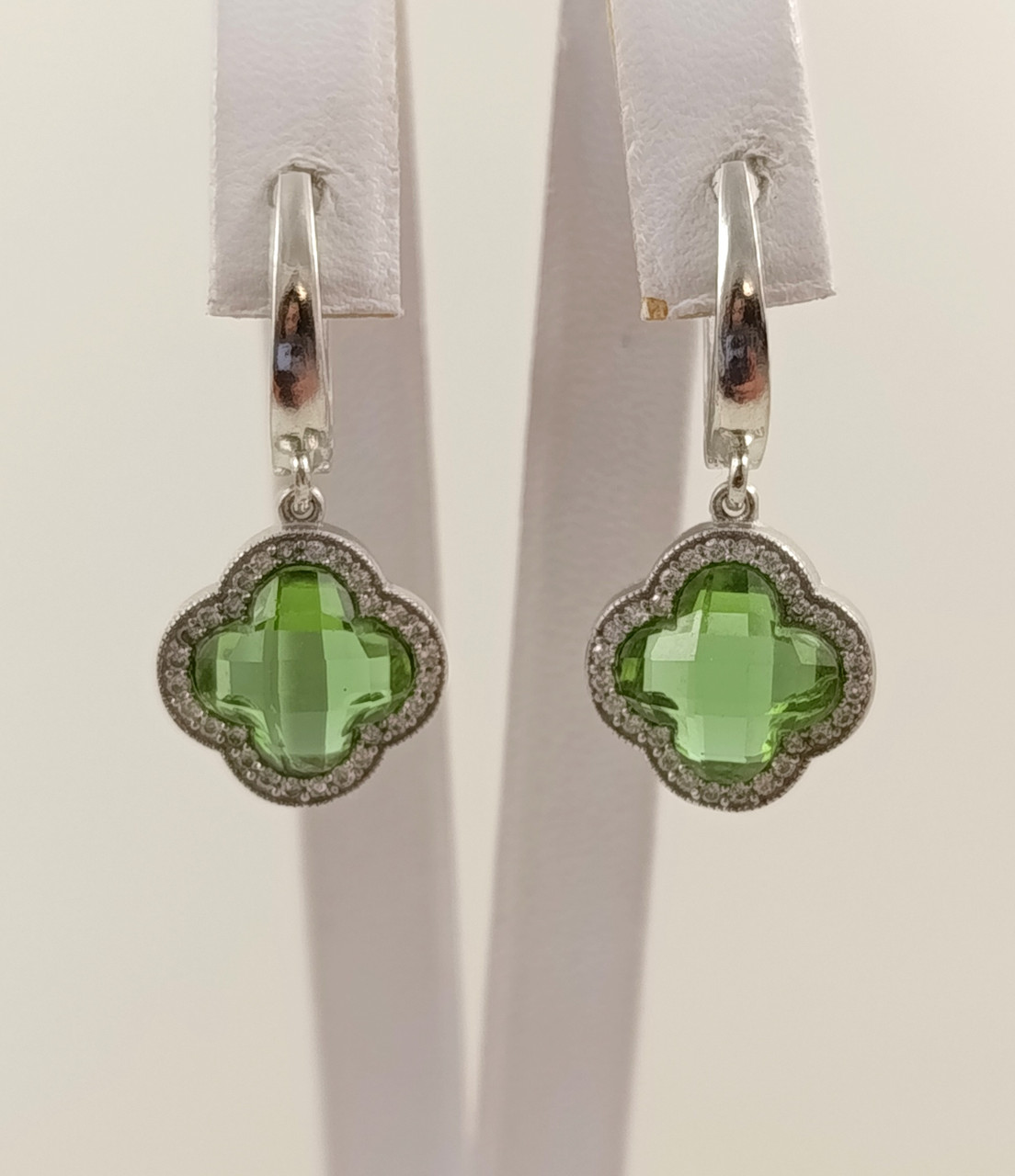 Сережки срібні з султанітом "Конюшина" СЛВЦ/С-слт, фото 1