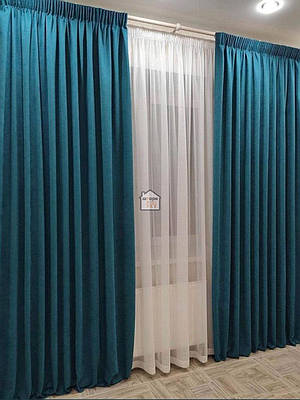 Бірюзові однотонні штори Мікровелюр матові на вікна у спальню №23, 2 штори