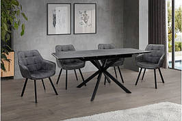 Стіл обідній розкладний на металевій ніжці Річард 140 Мікс меблі, колір чорний + стільниця чорний мармур