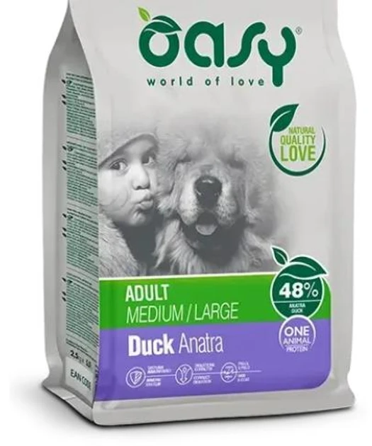 Сухий корм для собак середніх та великих порід Oasy One Animal Protein ADULT Medium and Large, качка 12 кг