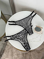 Набір жіночих трусиків з сіточки з леопардовим та зебровим принтами