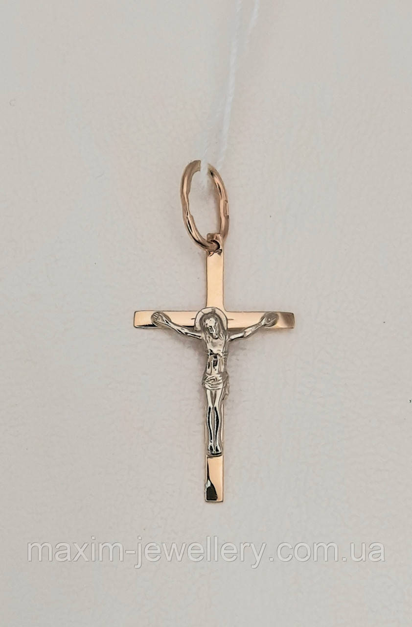 Хрест з розп'яттям в червоному золоті, фото 1