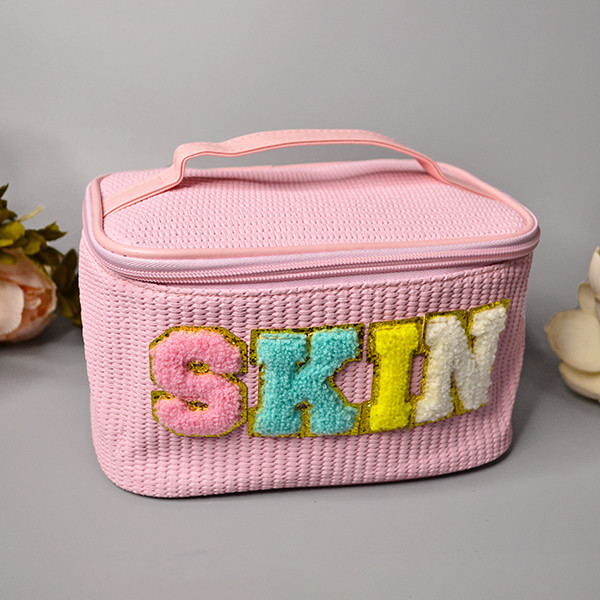 Косметичка містка плетена 22*14 см на блискавці “SKIN” у різних кольорах Luna Рожевий
