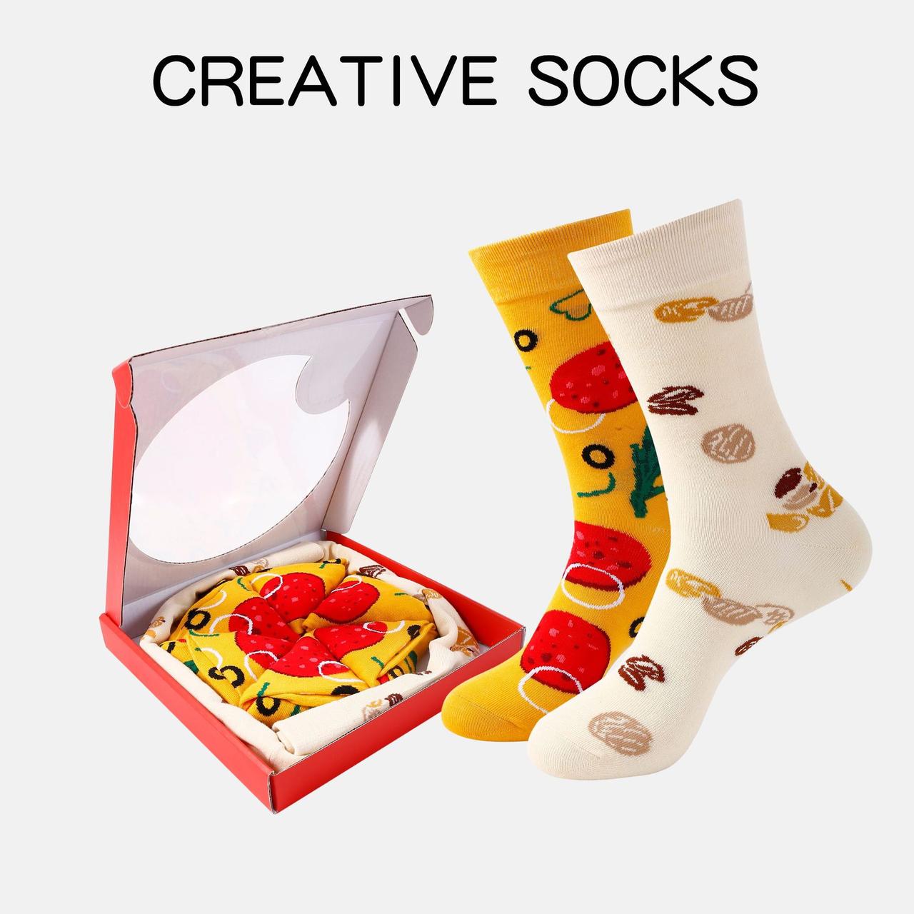 Подарунковий набір шкарпеток "Піца томат" 4 пари. Подарунковий бокс із яскравими шкарпетками "Піца", фото 1