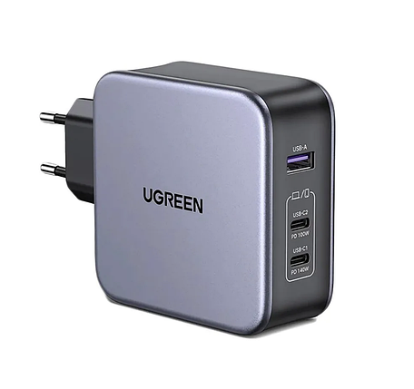 Мережевий зарядний пристрій UGREEN CD289 GaN 140W Fast Charger Gray + Type-C to Type-C (90549), фото 1