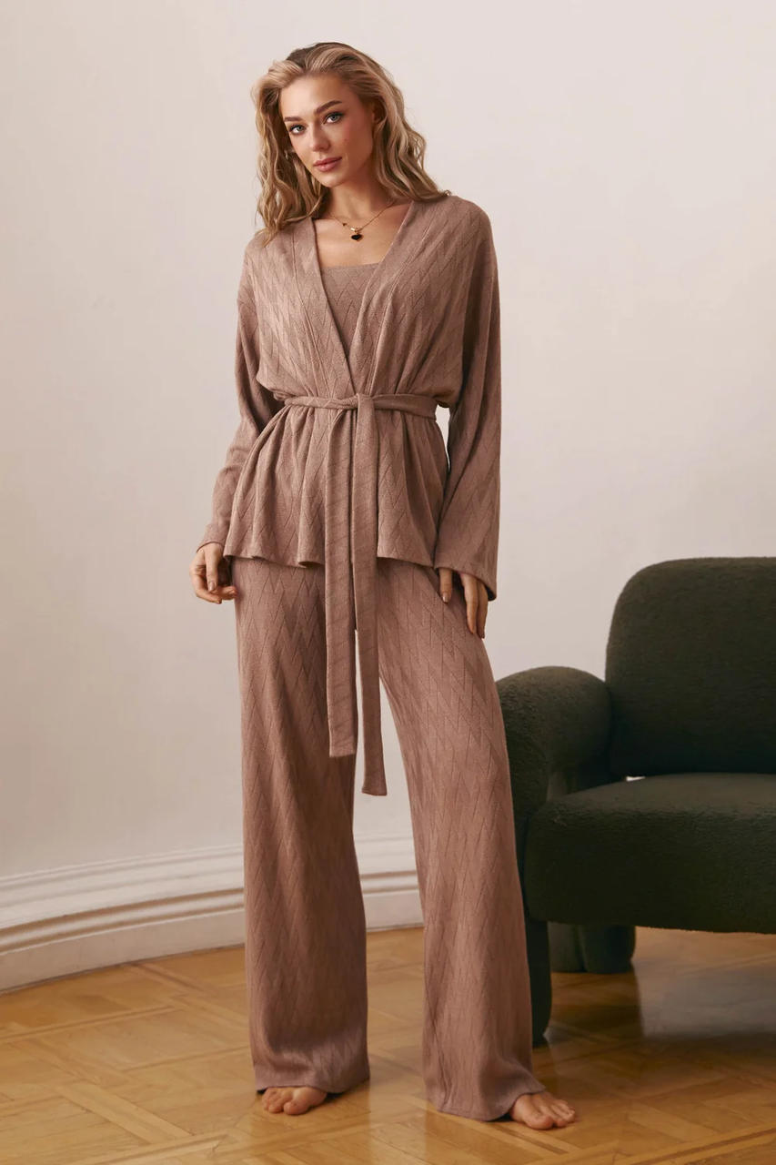 Якісна піжама трійка приємна на дотик ангора 42-52 розміри коричнева, фото 1
