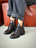 Черевики шкіряні демісезонні на невисокому підборі/  шнурівка/ блискавка, фото 2