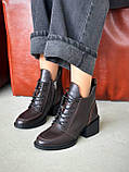 Черевики шкіряні демісезонні на невисокому підборі/  шнурівка/ блискавка, фото 3