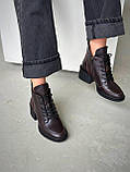 Черевики шкіряні демісезонні на невисокому підборі/  шнурівка/ блискавка, фото 4