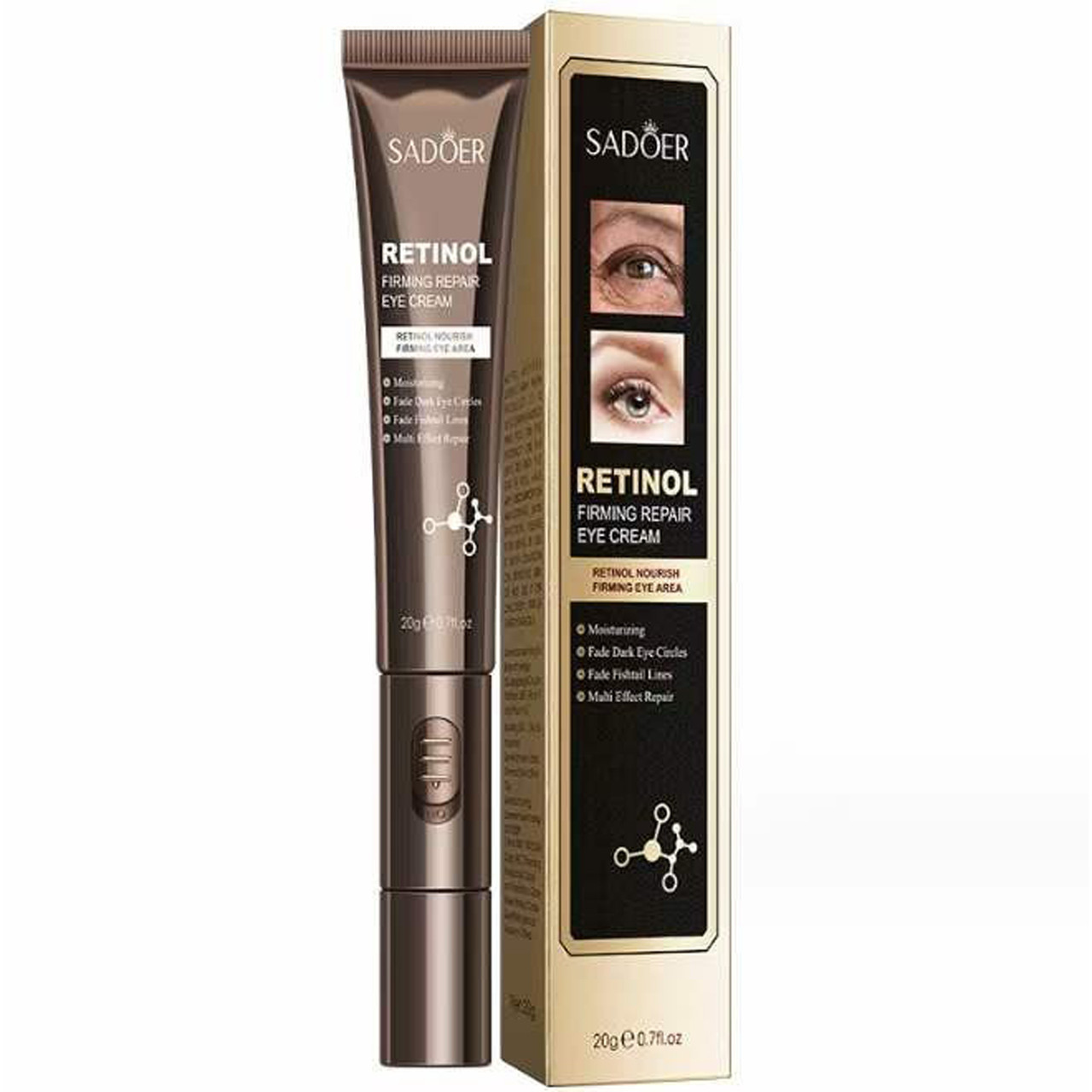 Антивіковий крем для шкіри навколо очей SADOER Retinol зміцнювальний з вібромасажером 20 г