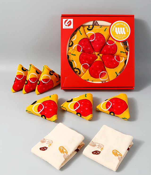 Носки подарочные "Пицца томат". Подарочный бокс c яркими носками "Пицца", набор креативных носков 4 пары Носки подарочные "Пицца томат". Подарочный бокс c яркими носками "Пицца", набор креативных носков 4 пары