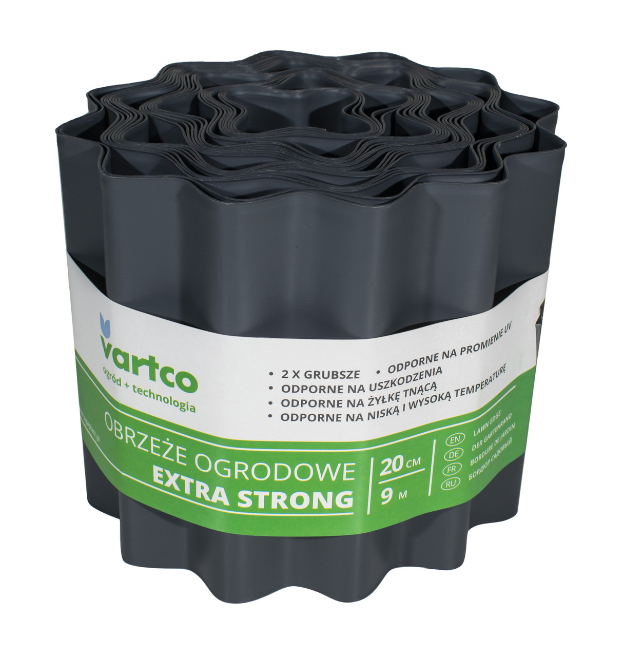 Бордюрна стрічка 20 см 9 метрів сіра посилена VARTCO (Польща), фото 1