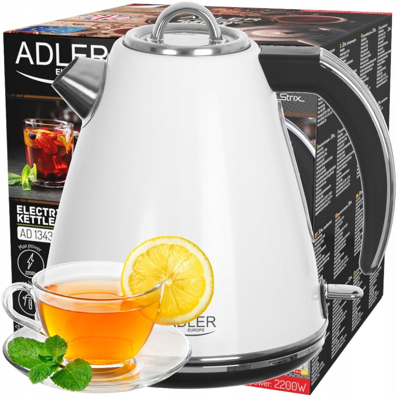 Електрочайник Adler AD 1343 White — 1,5 л, 2200 Вт, нержавіюча сталь