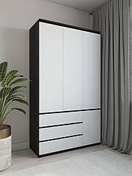 Шафа для одягу зі штангою та трьома ящиками без ручок 120см Венге+Білій