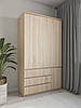 Шафа для одягу зі штангою та трьома ящиками без ручок 120см Дуб сонома+Білий, фото 10