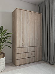 Шафа для одягу зі штангою та трьома ящиками без ручок 120см Дуб сонома трюфель