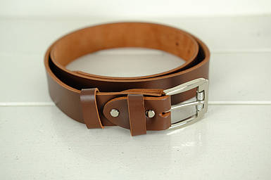 Шкіряний пояс під джинси, колір коричневий, відтінок Віскі, пряжка №4