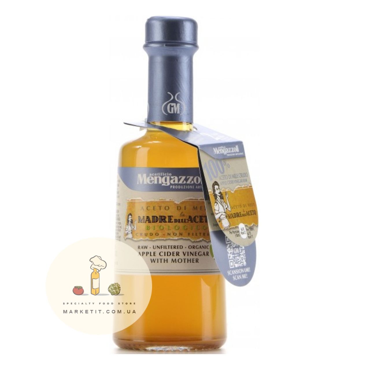 Уксус яблучний Mengazzoli Madre Aceto di Mele, нефільтрований 250 мл., фото 1