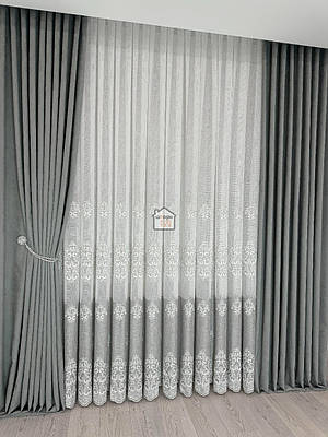 Сірі однотонні штори Мікровелюр матові на вікна у вітальню №161, 2штори