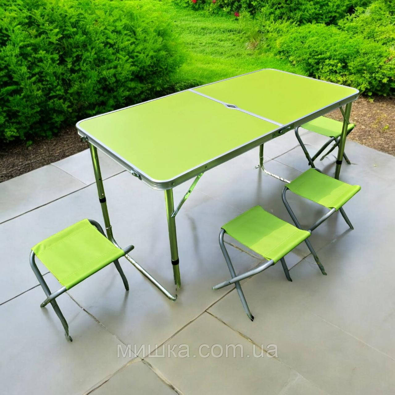 Зручний розкладний стіл для пікніка та 4 стільця салатовий, фото 1
