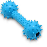 Іграшка гумова для собак Гантель гумова із шипами блакитна 12 см Китай