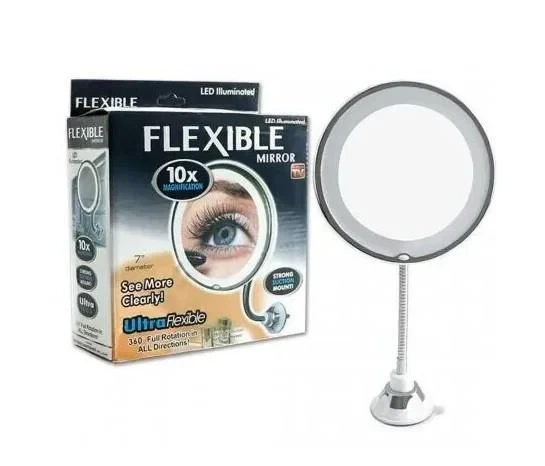 Гнучке дзеркало на присоску з LED-підсвіткою Ultra Flexible mirror зі збільшенням 10Х