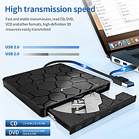 Зовнішній DVD CD RW привод для читання й запису компакт-дисків через USB 3.0 Type-C для ноутбуків і ПК DVD-USB