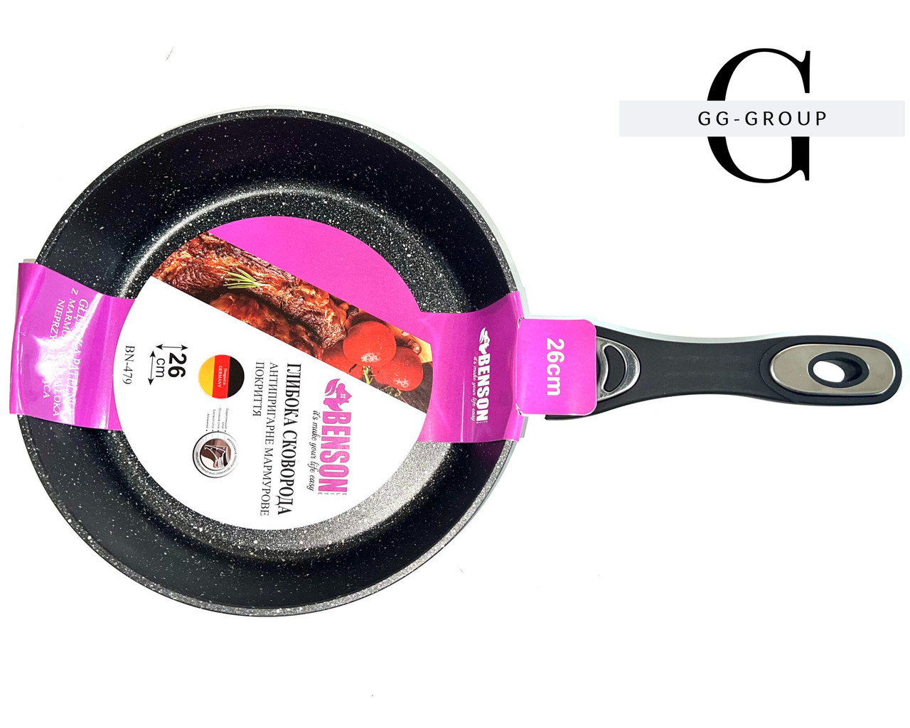 Сковорода глибока з мармуровим антипригарним покриттям Benson BN-479 Ø26см