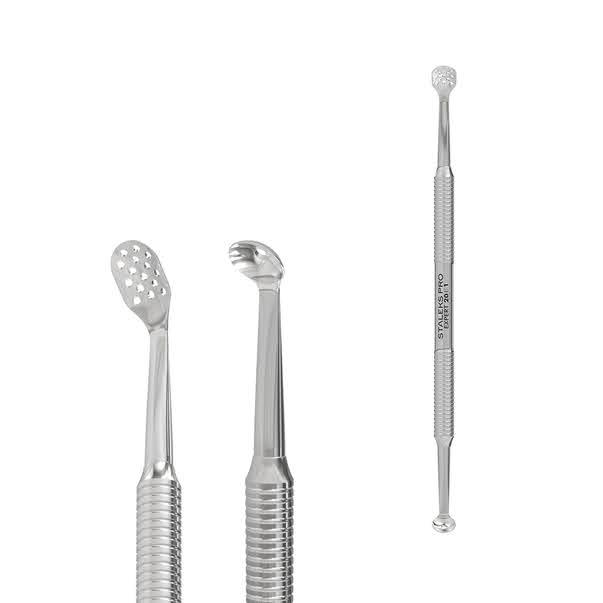 Косметологічна двостороння ложка Staleks Pro Expert 20/1 (Уно та овальна шумівка на 15 отворів) - Жовтий