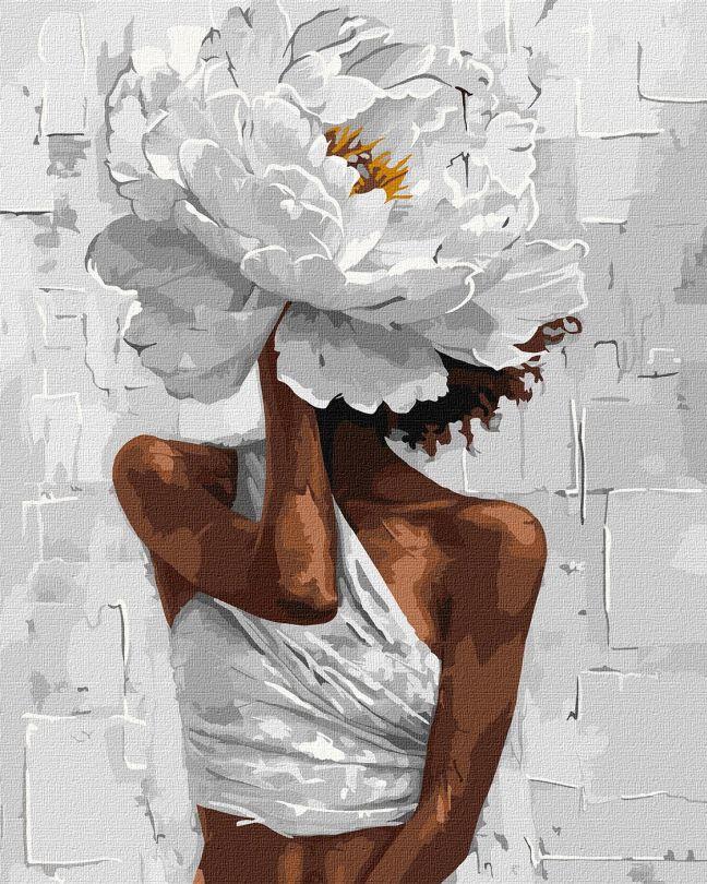 Картини за номерами Ідейка Квітковий образ з фарбами металік ©victoria_art___ (KH8503) 40 х 50 см, фото 1