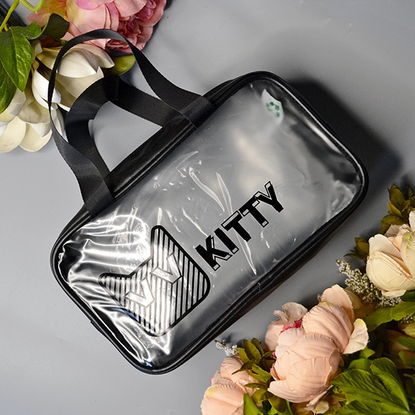 Матова прозора косметичка з ручками "Kitty" 27*14 см на блискавці Luna Чорний