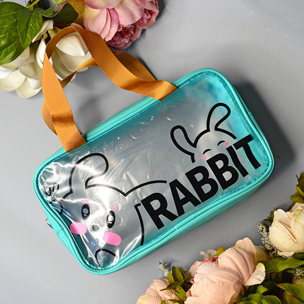 Матова прозора косметичка з ручками “Rabbit” 27*14 см на блискавці Luna Бірюзовий