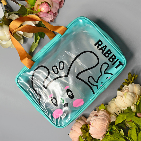 Матова прозора косметичка з ручками “Rabbit” 30*20 см на блискавці Luna Бірюзовий