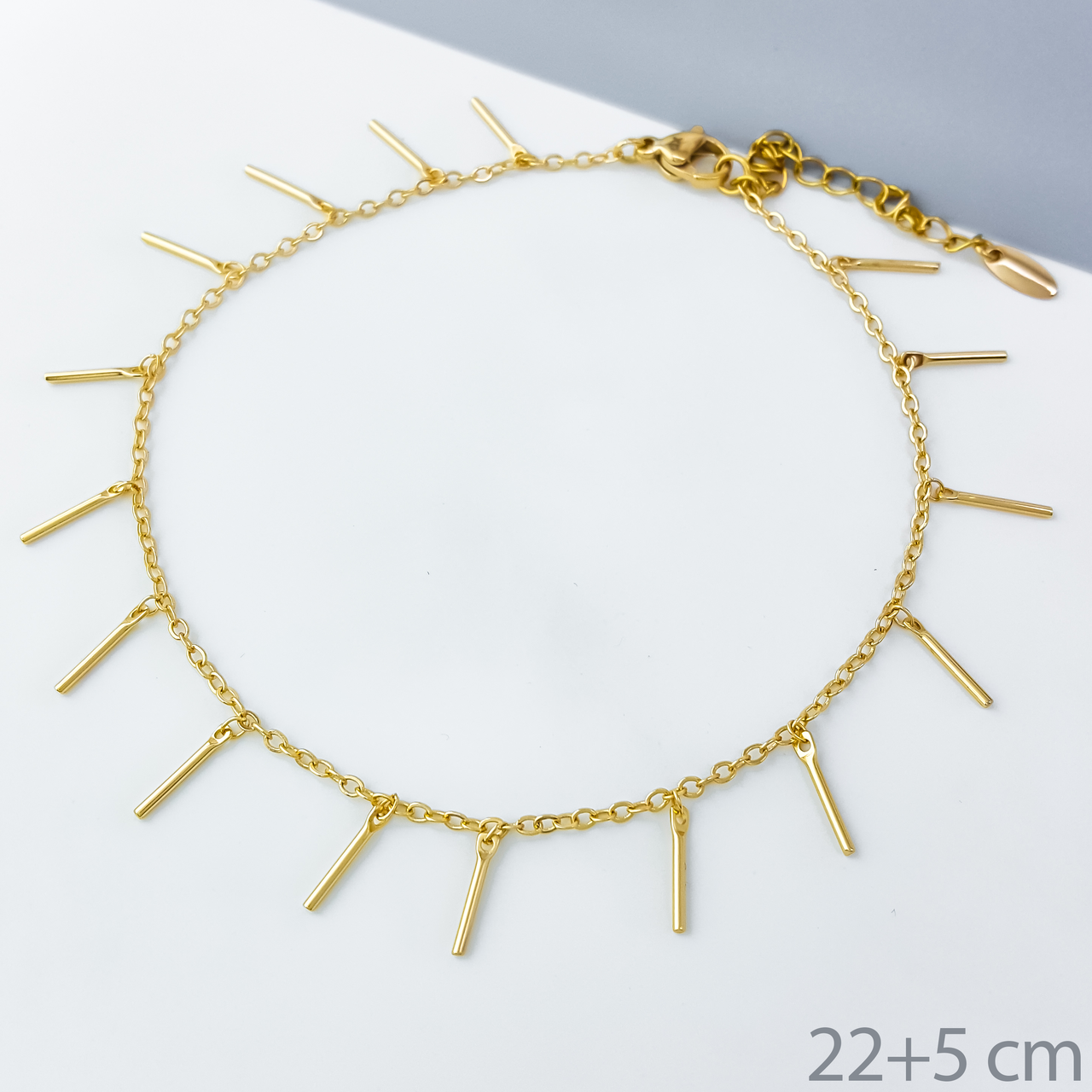 Браслет на ногу "Класика" з підвісками та цирконієм, р.22+5 см; медзолото Xuping, позолота 18К, фото 1