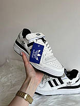 Кросівки Adidas Forum 84 Low White Black жіночі Адідас Форум 84 чорно білі низькі шкіряні демісезонні, фото 6