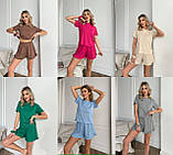 Малиновий жіночий трикотажний костюм для дому: шорти, футболка, гумка для волосся, фото 9