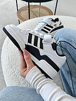 Кросівки Adidas Forum 84 Low White Black жіночі Адідас Форум 84 чорно білі низькі шкіряні демісезонні, фото 3