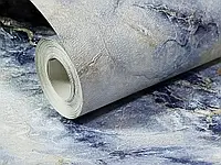 Шпалери вінілові супермийка "Каліпсо" (економ) для кухні, ванної, коридору, сині с золотом 0,53*10 м