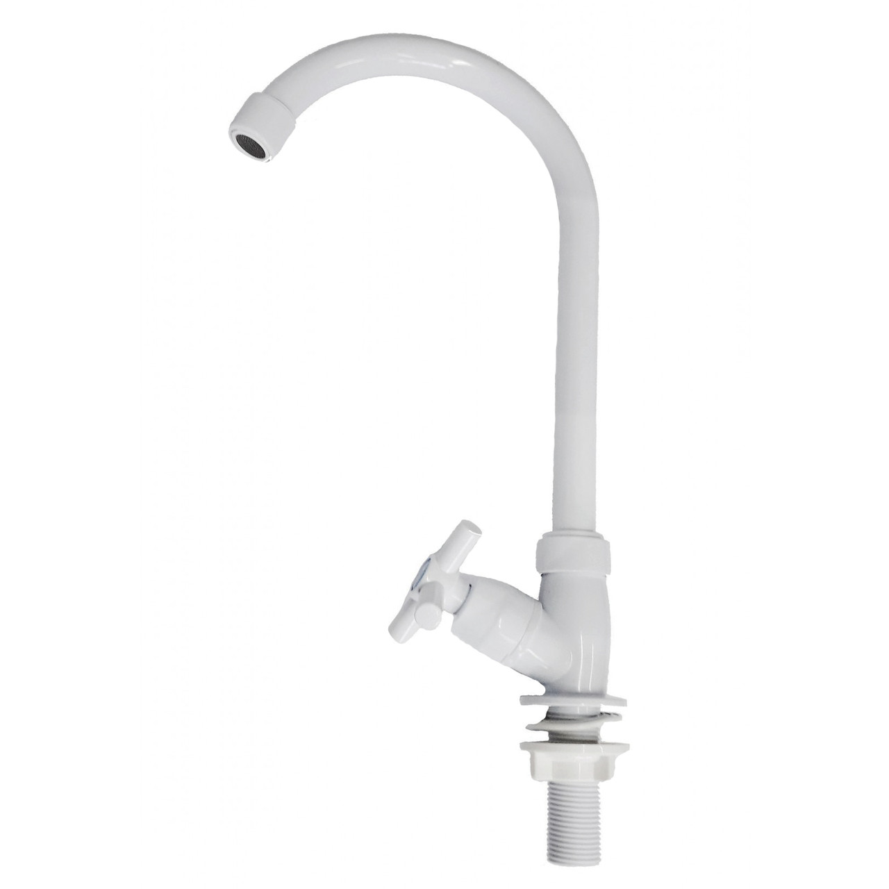 Монокран кран на одну воду Valve J.G. 1001 KF 1/2 дюйма на гайці ABS пластик білий, фото 1