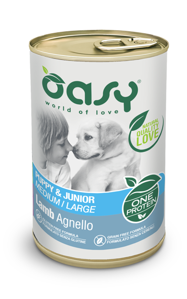 Вологий корм для цуценят середніх та великих порід Oasy One Animal Protein Puppy & Junior Medium and Large, ягня 200 гр
