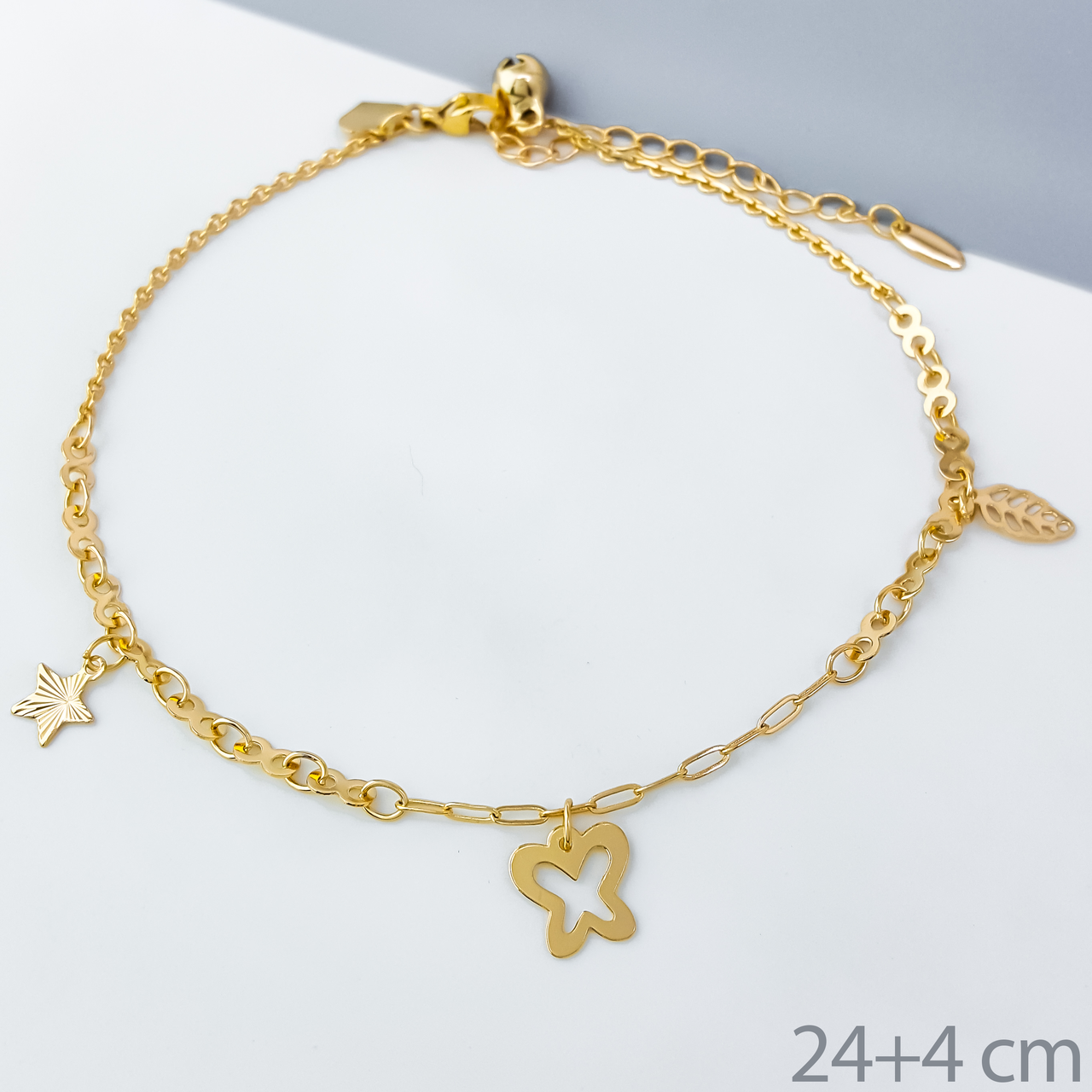 Браслет на ногу "Класика" з ажурними підвісками, р.24+4см; медзолото Xuping, позолота 18К